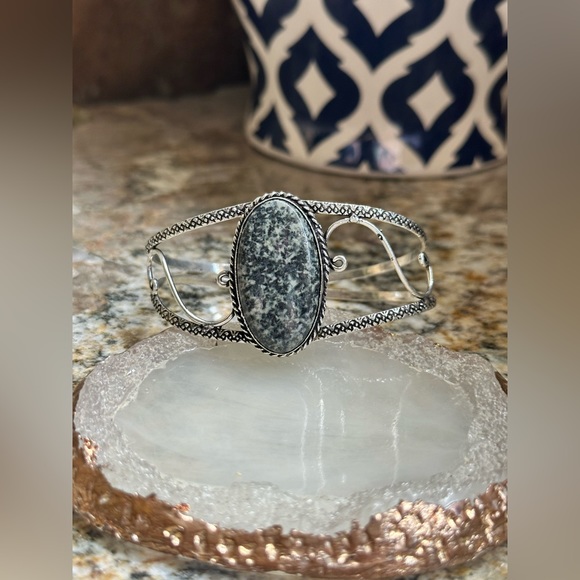 Hand Crafted Jewelry - Silver Merlinite Stone Cuff Bracelet
